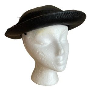 Unique Vintage Domed Womens Hat Mr D Canvas Black with Mesh Band 1950s